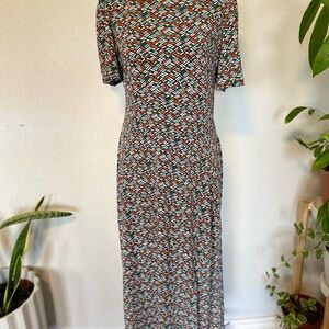 Vintage Inspired Multicolor Geometric Midi Dress with opening in the back